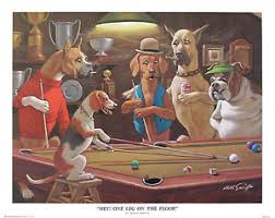 Dogs playing snooker